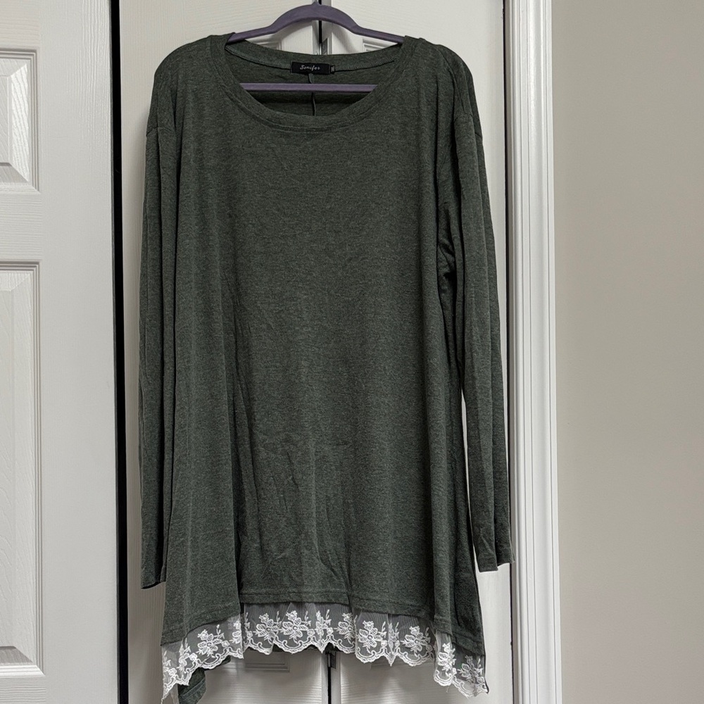 Green Lace Hem Tunic Top